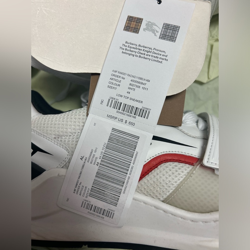 Burberry Ramsey Racing Low Top Sneakers Size 11 New White Multicolor - Picture 5 of 7